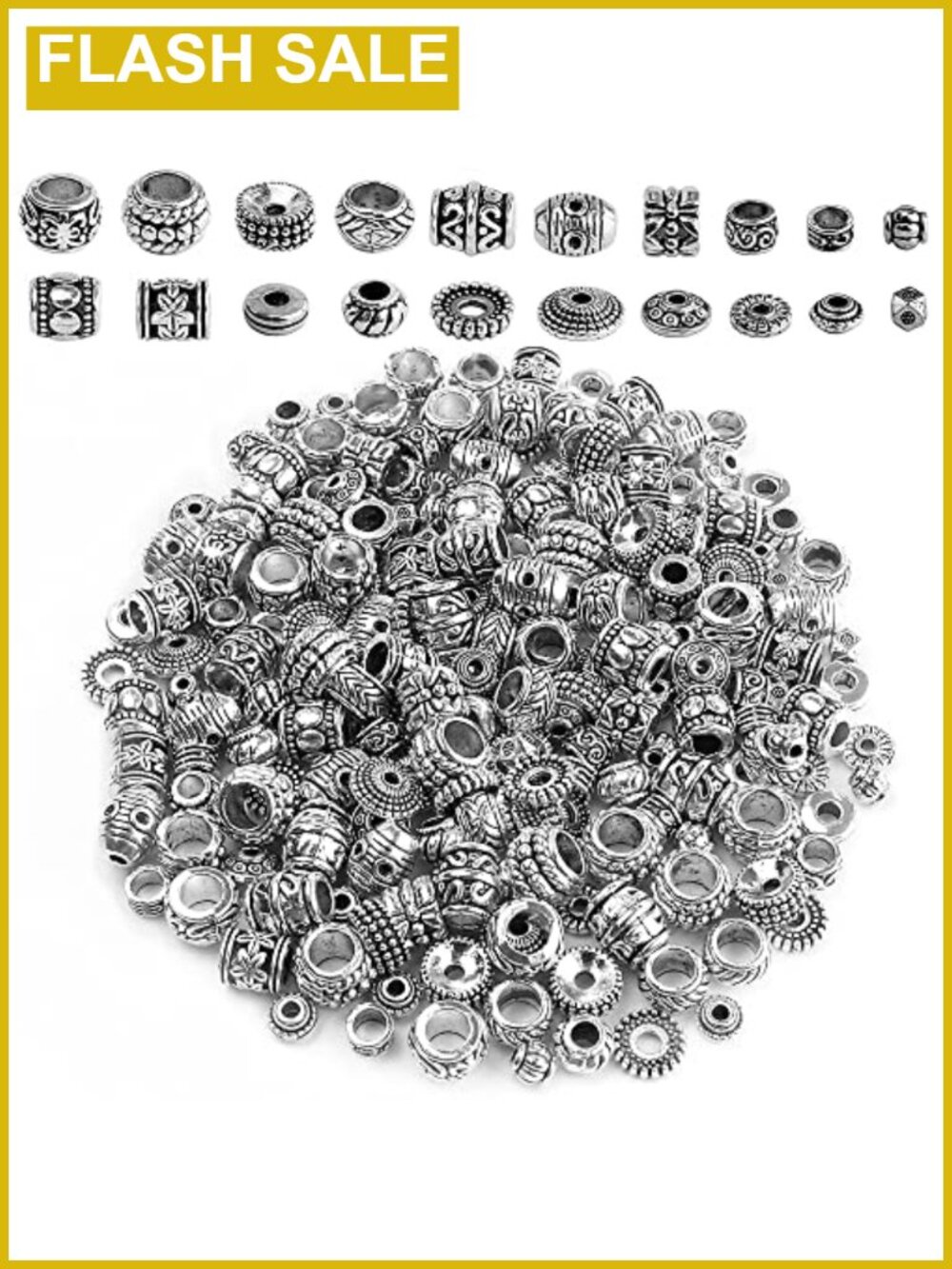 200 Pcs Tibetan Silver Spacer Beads Filigree Assorted for Jewelry Making